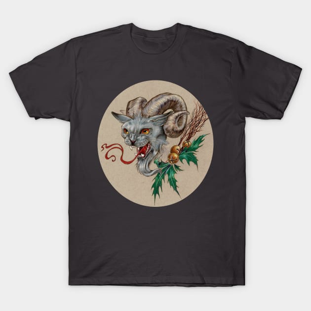 Krampus Kitty (with Holly) T-Shirt by justteejay